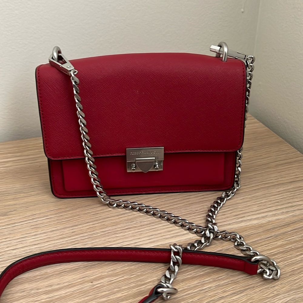 Rebecca Minkoff Red Leather Crossbody Shoulder Purse Silver Chain 8" x 6"